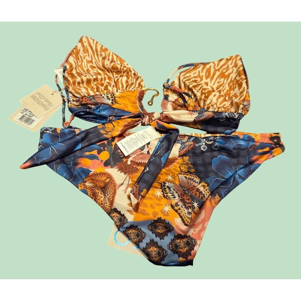 NWT Ola Azul Bikini Swimsuit Small Karol Top Alana Bottom Multicolor Eco Print - Picture 3 of 9